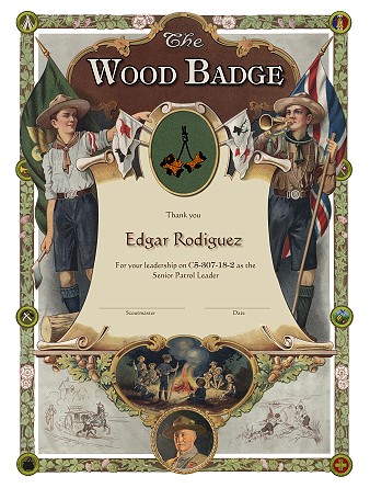 Wood Badge Staffer Certificate